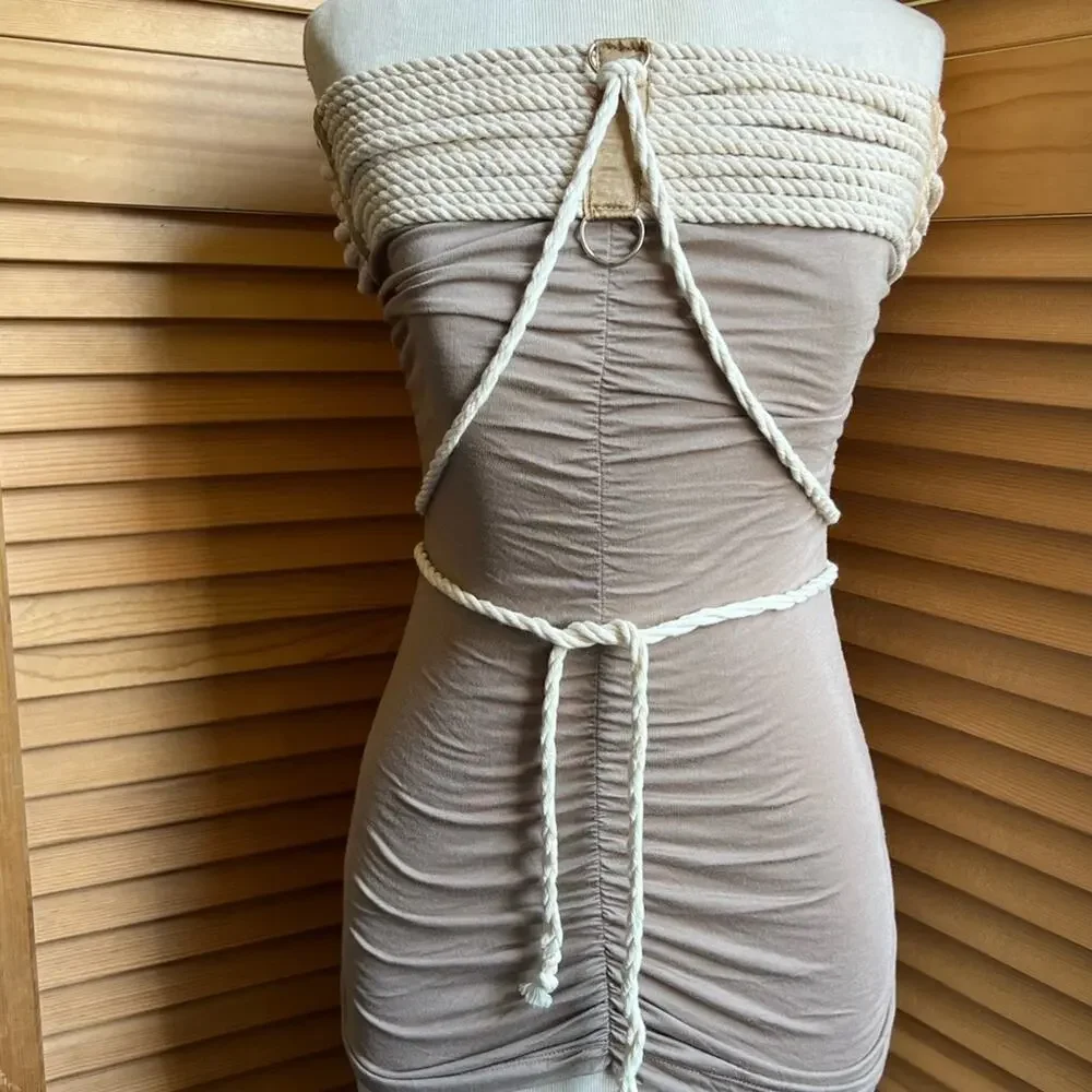 Sass & Bide Short Bodycon Mini Dress or Top Taupe Size 2 NWOT y2k bandage - Picture 3 of 6
